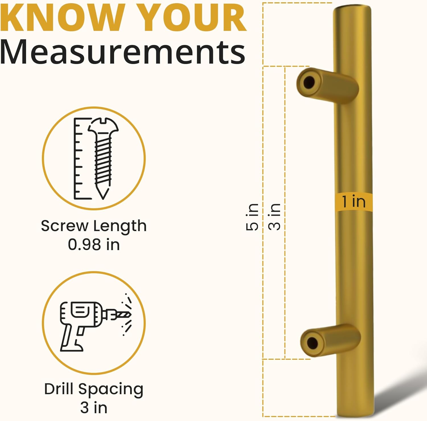 Mega Handles 35 Pack I Cabinet Pulls 5 Inch, Stainless Steel Cabinet Handle Pulls I Ideal for Kitchen Drawer, Cabinets, Door, Cupboard I Hardware for Cabinets - Hole Distance 3 Inch - Satin Brass