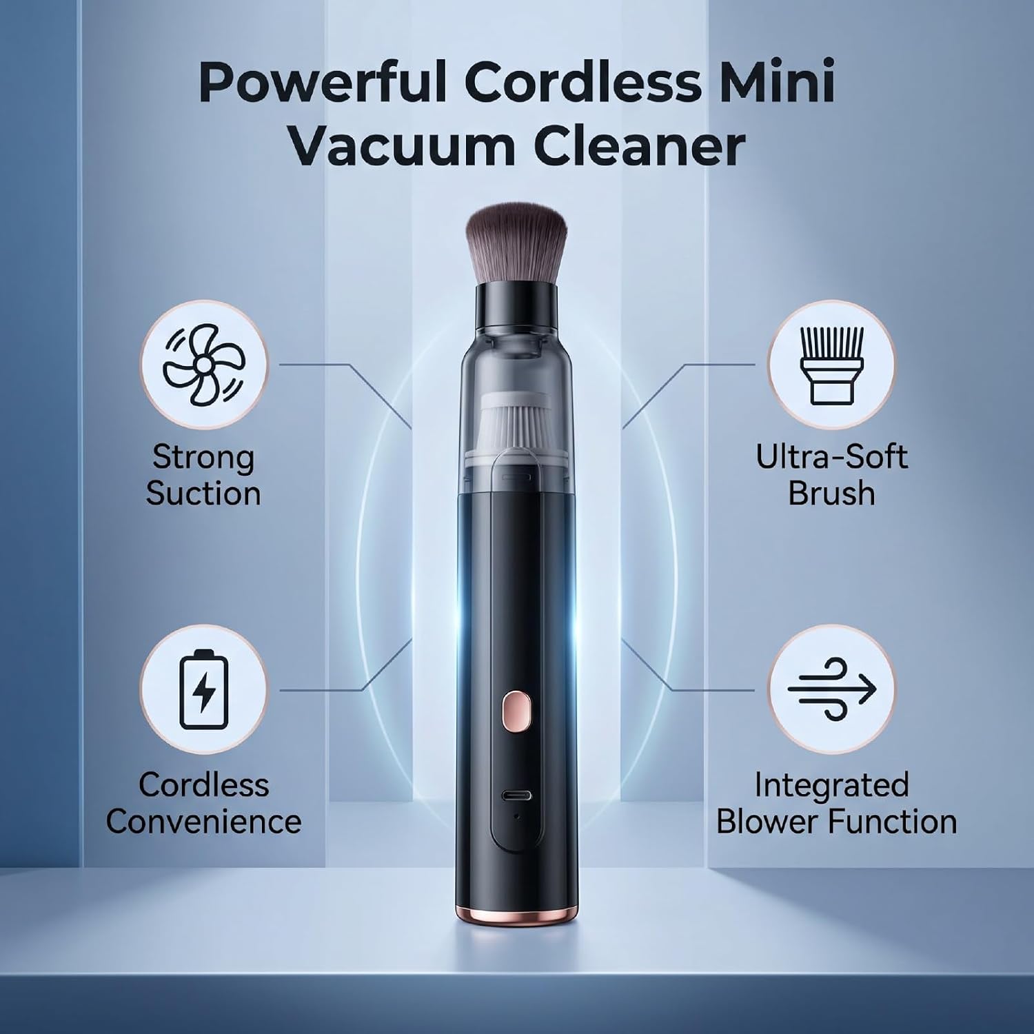 Car Vacuum Portable Cordless,42000 RPM,1500mAh,Handheld (Black)