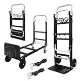 3-in-1 Aluminum Hand Truck Dolly&comma; 600 lbs Heavy Duty Folding Trolley with Universal Wheels&comma; Convertible Hand Truck with Tie Down Straps for Warehouse&comma; Supermarket&comma; Office &lpar;Black&rpar;