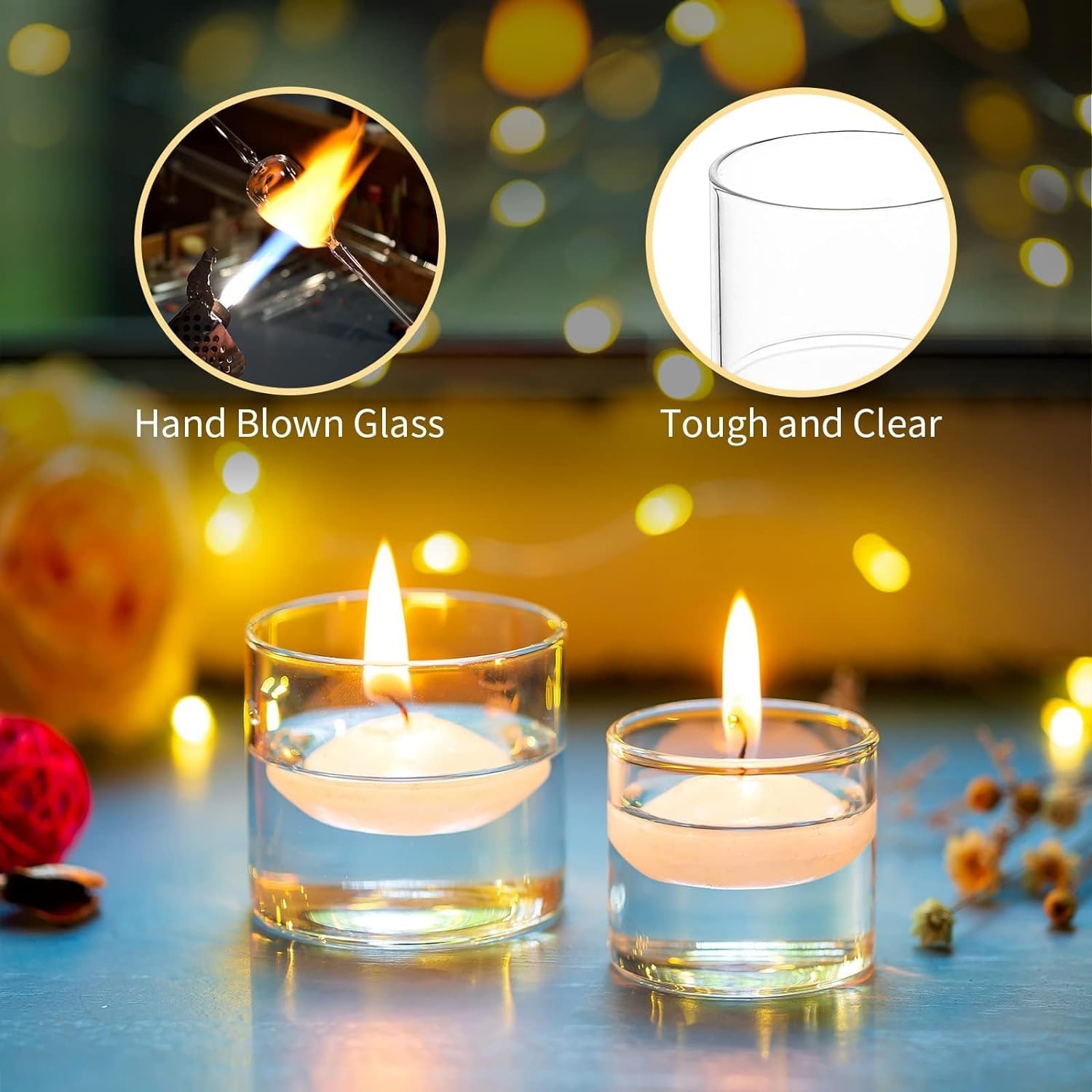Romadedi Lot de 24 photophores en verre transparent pour petits centres de table, décoration de mariage, fête, dîner, décorations d'intérieur, festivals, Noël