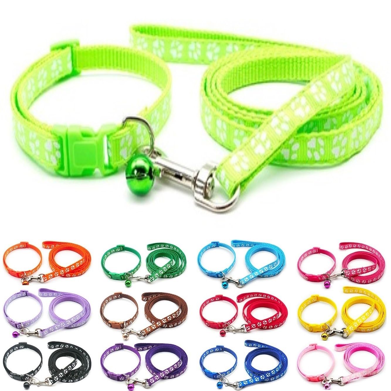 Süßes Halsband Für Kleine Hunde & Katzen - Pfotenabdruck-Design Mit Glöckchen, Verstellbar 19-32 Cm, In 19 Farben