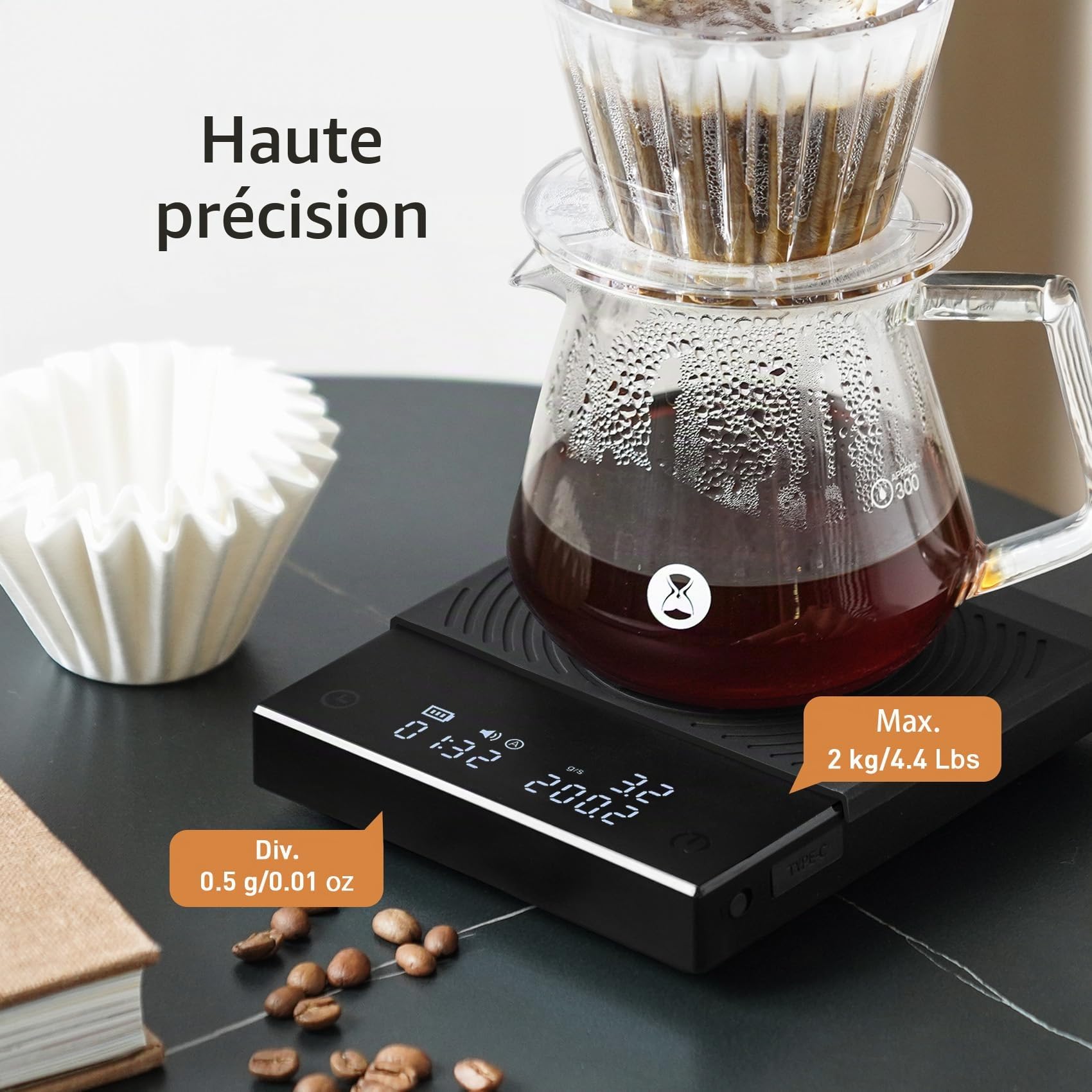 TIMEMORE Balance électronique Basic 2.0 avec débit d'eau et minuterie, commutation onces/kg, balance numérique cuisine/pâtisserie