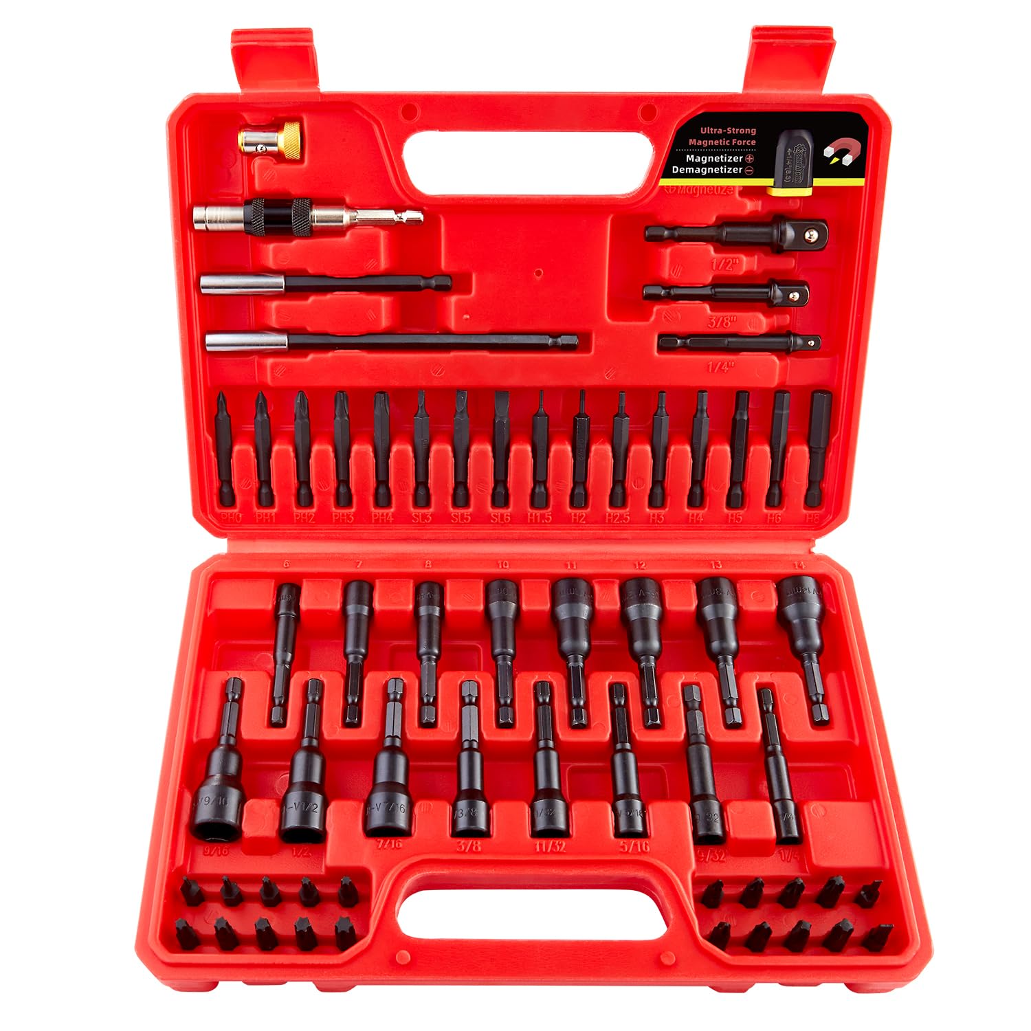 SENNMONN 60 PCS Fully Magnetic Nut Driver & Bit Set, SAE & Metric, Screwdriver Bit Set with Magnetized & Demagnetized,Torx,Hex,Phillips,Pozidriv,