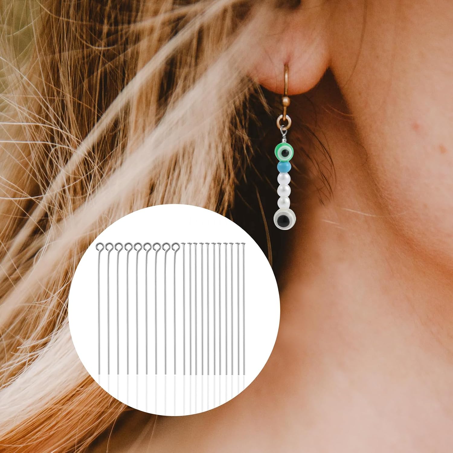 300pcs Flat Head Pins with 300pcs Eye Pins, 2 Inch Jewelry Making Pins Metal End Pins with Plastic Box for Craft Earring Bracelet Necklace Pendant Supplies (Silver)