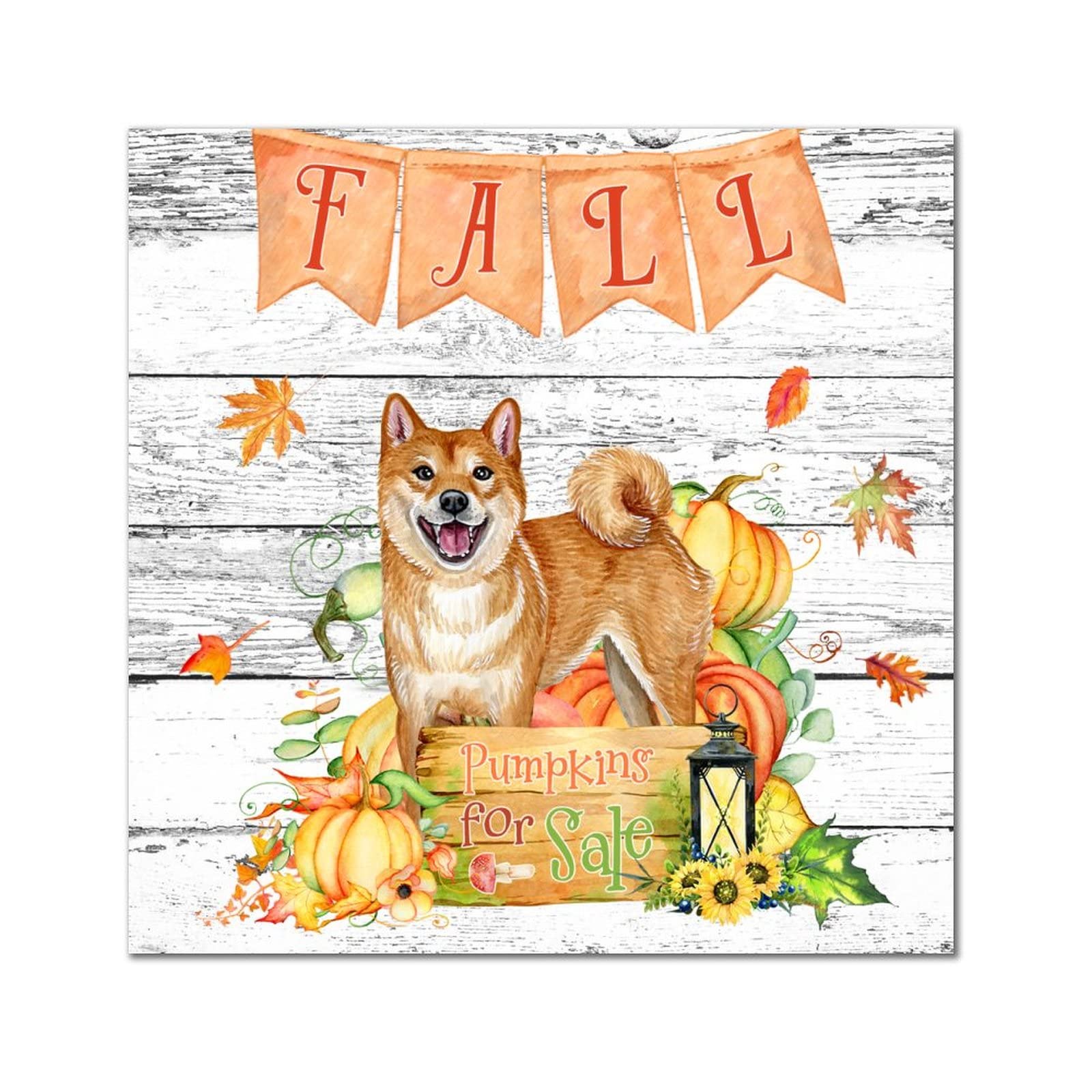 Plaque murale en bois Fall Pumpkins Boston Terrier déco 30x30 cm
