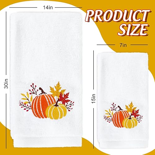 Miniatura 2 de AnyDesign Paquete de 2 toallas de mano de calabaza de algodón bordado de calabaza hojas de arce decorativas para otoño, Acción de Gracias, baño,
