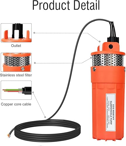 Miniatura 4 de ECO-WORTHY Bomba de agua sumergible de pozo profundo de 24 V con cable de 10 pies, 1.6 GPM 4 pulgadas 5A, elevación máxima de 230 pies229.7 ft,