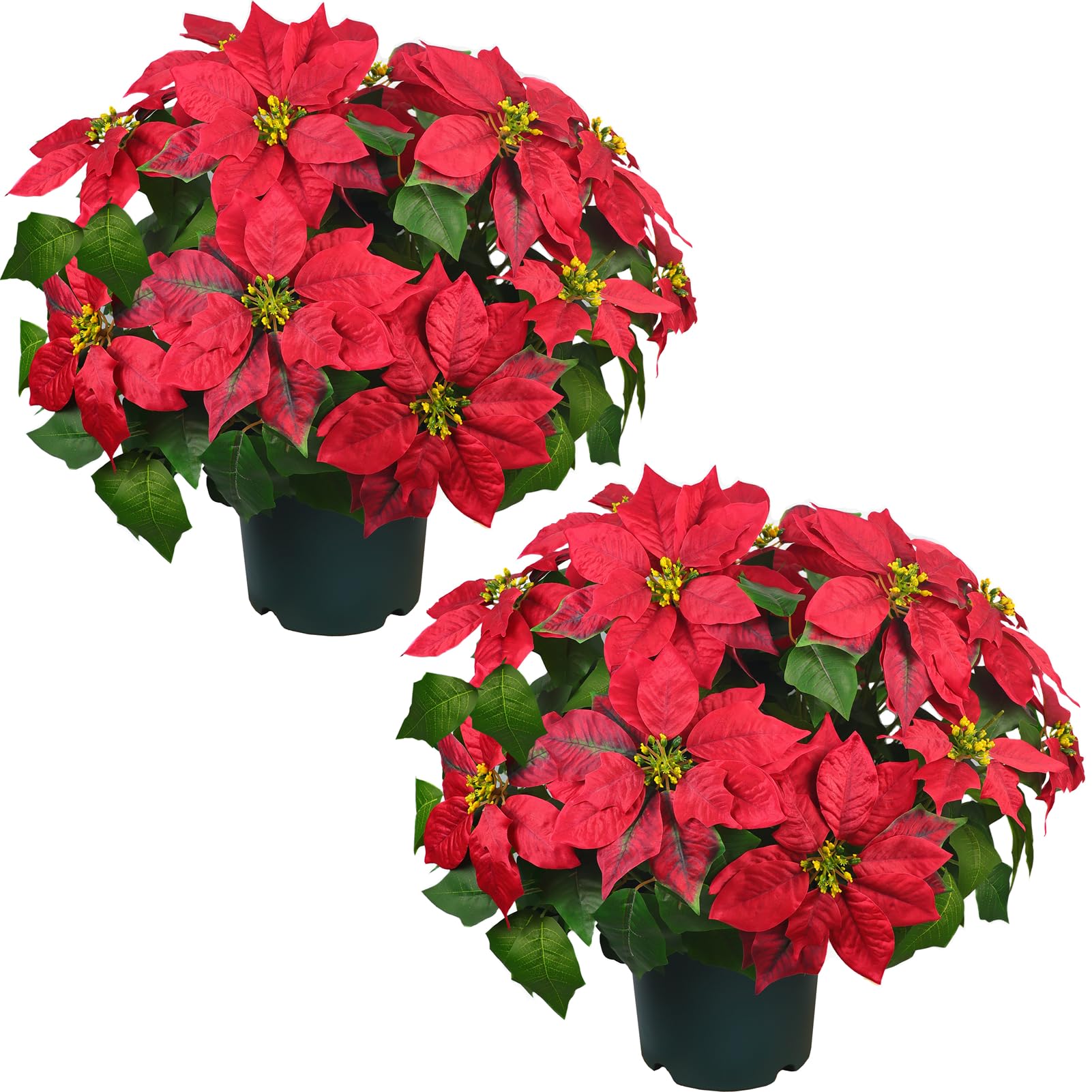 Flores artificiales de Navidad, flores de Pascua premontadas de seda de 20 pulgadas, para decoración de Navidad, puertas delanteras, pasillos, jardines y espacios al aire libre (rojo oscuro)