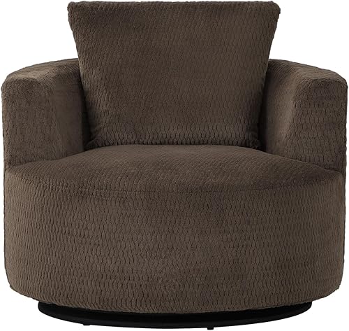 Miniatura 7 de Setawix Silla giratoria redonda de 360, silla redonda de barril de 31.9 pulgadas de ancho, silla redonda tapizada de terciopelo rosa con almohadas,