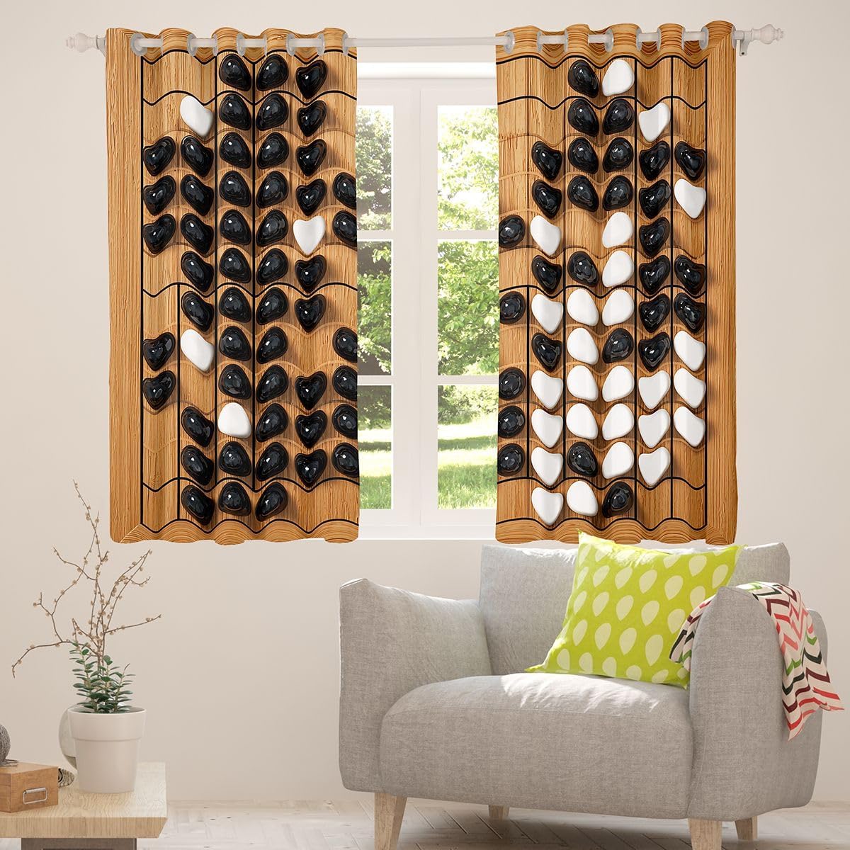 Chessboard Window Curtains Yin and Yang of Taiji Window Drapes,Asian Culture Window Treatments,Chinese Style Kids Boys Girls Room Decor, Grommet Top 2 Panel Set Bedroom Curtains, 38Wx54L inch