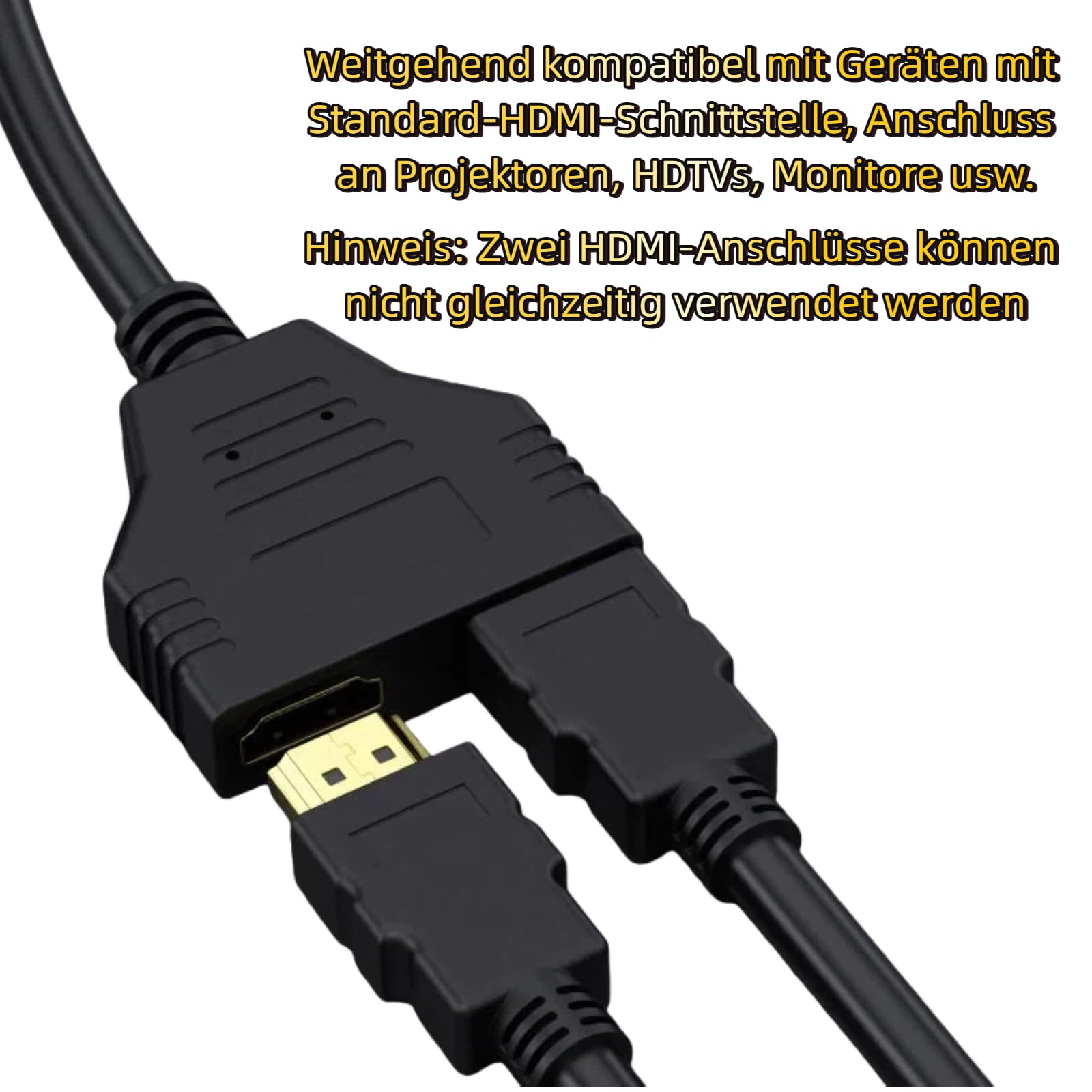 Mâle vers - Adattatore splitter HDMI per monitor, 2 in 1 out, doppio connettore HDMI 1080P, doppia uscita, 30 cm, cavo di collegamento per monitor HDTV, proiettore LCD
