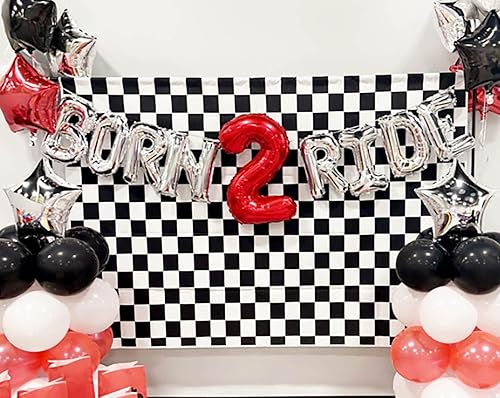 Miniatura 4 de XLL Blanco y negro Racing Checker Textura Grid Cumpleaños Tablero de ajedrez Tema Foto Fondo 8x8FT Tela Niños Niños Cumpleaños