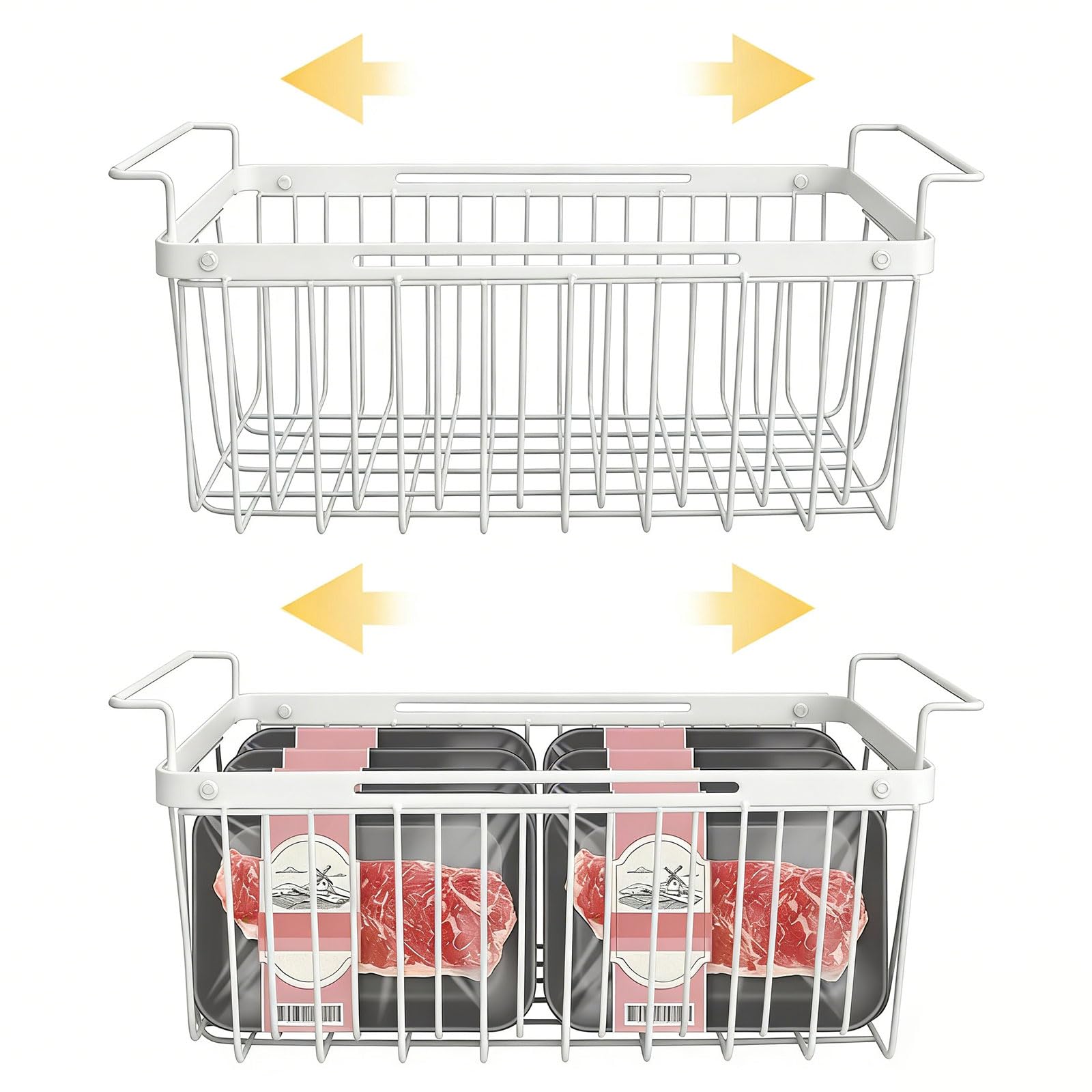BigKing Organizer für Gefrierschrank, erweiterbar, Länge verstellbar 39-59,5 cm, Korb aus Metalldraht, platzsparender Aufbewahrungskorb (Weiß)