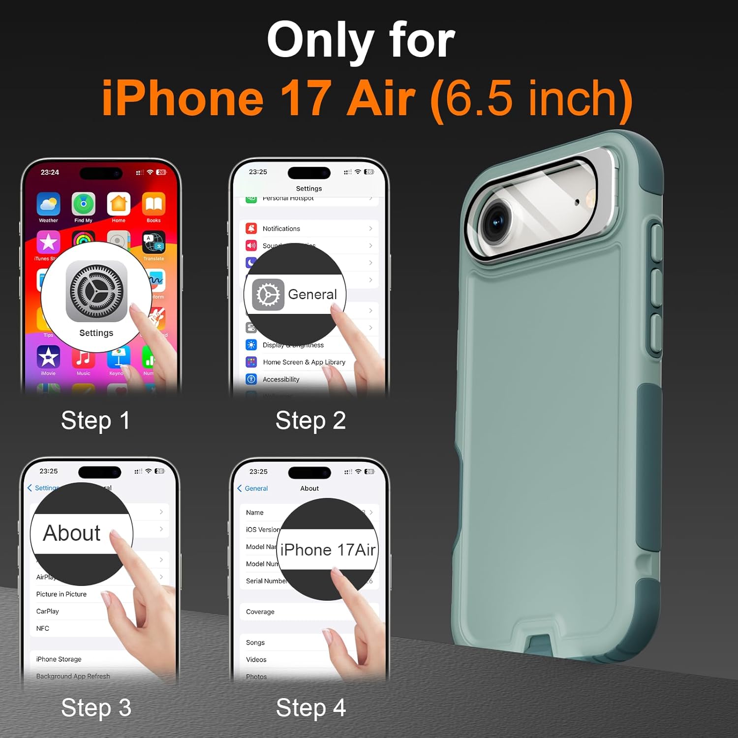 Follaroma for iPhone 17 Air Case with Stand, Built-in Camera Cover, Compatible with MagSafe, Heavy Duty Shockproof Protection Phone Case, Anti-Drop, Magnetic Dual Layer Protective Cover, 6.5", Green