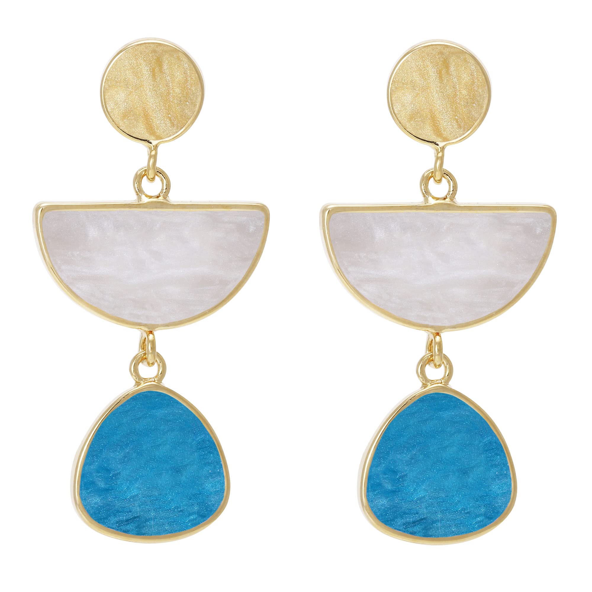 BONALUNAMulti-Colorblock Geometric Frame Statement Earrings with Acrylic Gem Dangle Drops for Women