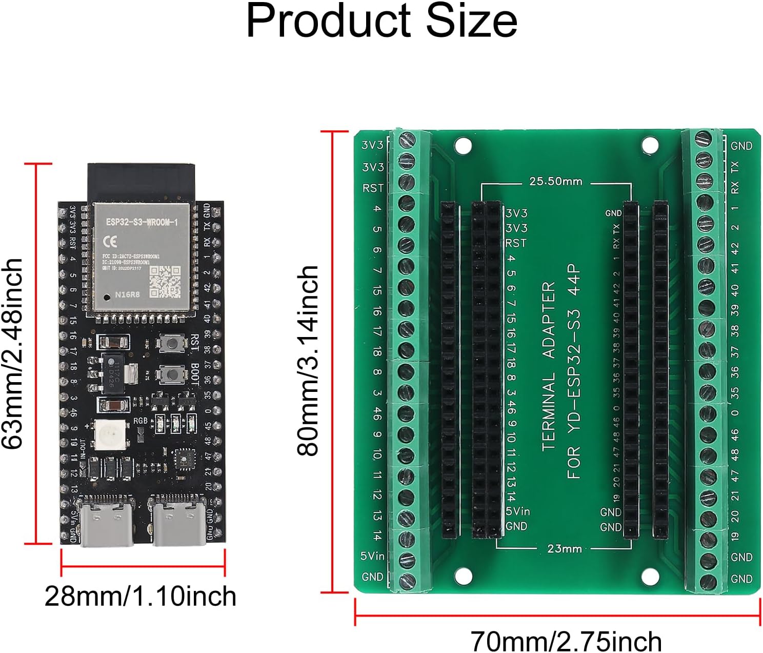 2Sets ESP32 S3 Development Board 2.4G WiFi BT Module Internet of Things ESP32-S3-WROOM-1 N16R8 MCU 44Pin 8M PSRAM with Expansion Adapter