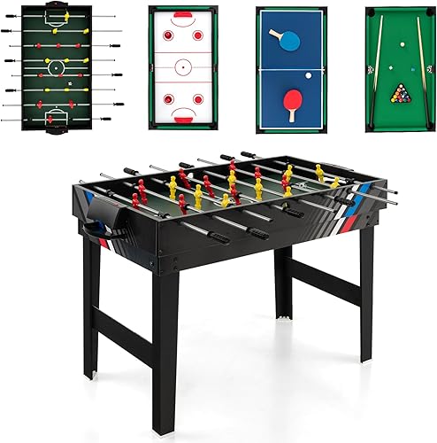 Miniatura 9 de Giantex Mesa de juego múltiple 4 en 1, mesas de juego combinadas de 49 pulgadas con mesa de futbolín de tamaño adulto, mesa de hockey deslizante,
