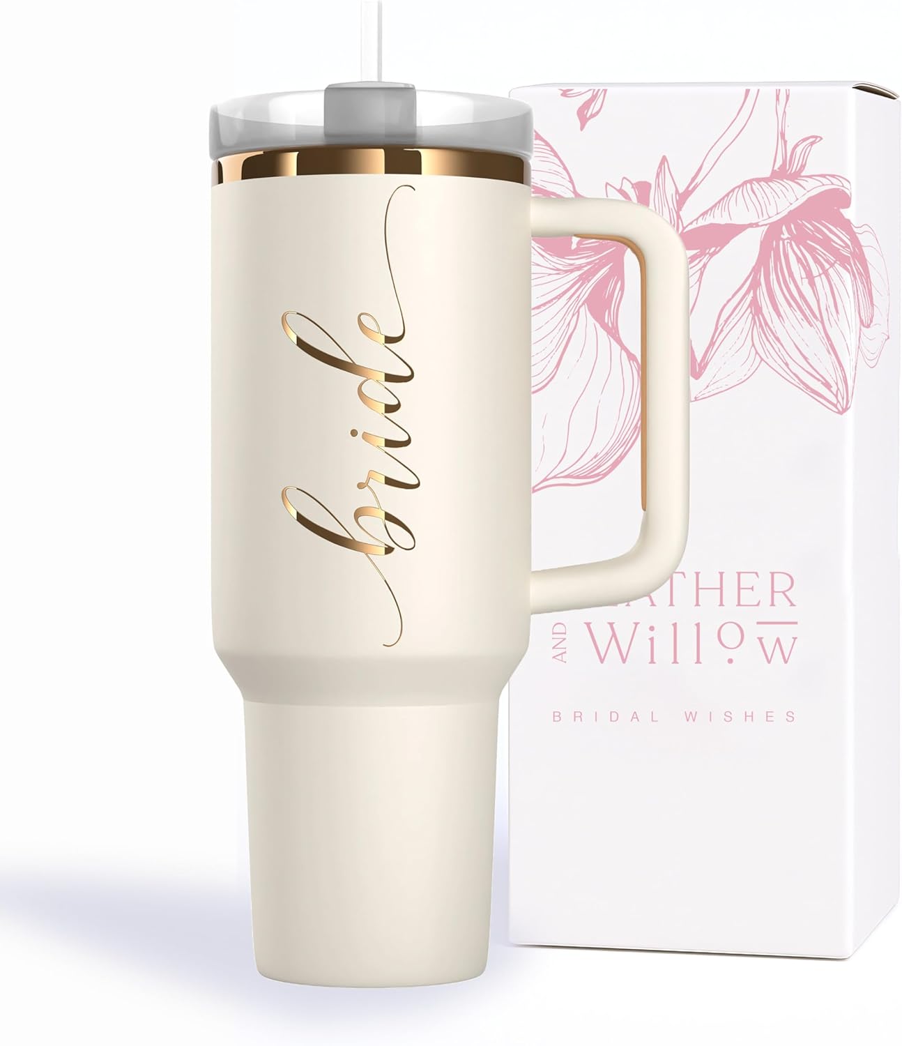 Heather & Willow Bride to Be Coffee Tumbler with Lids and Straws | 40 oz Mason Jar Cups & Iced Coffee Cup | Wedding Bridesmaid Proposal Gifts, Bridal Shower, Bachelorette Party Supplies & Bride Tribe