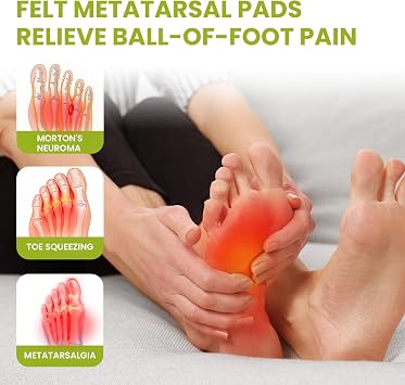Felt Metatarsal Pads for Women Men - Bukihome 6 Pairs Ball of Foot Cushions