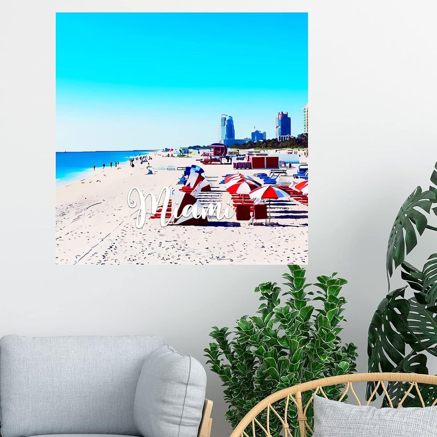 Guangpat Miami Beach Cityscape Wall Decals Florida USA Wall Stickers Popular Country City Souvenir Travel Wall Art Removable Poster Vinyl Wall Decal for Home Bedroom Kitchen Office School 16 inch image 3