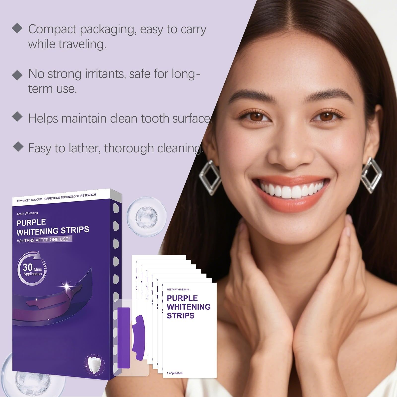 Purple Shine - Strisce sbiancanti per capelli, 7 paia, 14 strisce, formula delicata per i denti, denti puliti e lucidi, alito fresco, pratico