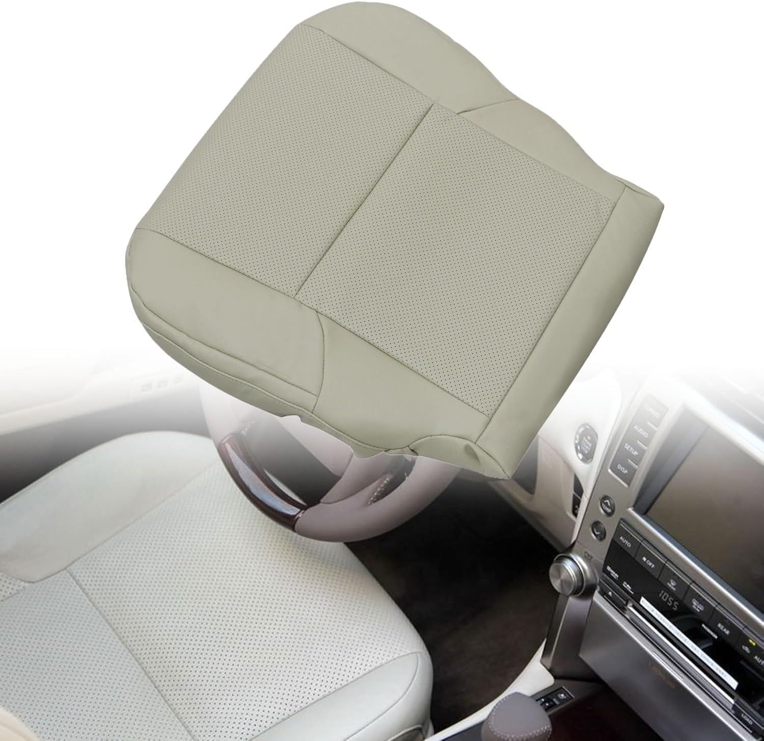 Priprilod Leather Perforated Driver Side Bottom Seat Cover Tan（#LA00 or LB00 ） Compatible with Lexus GX460 2010 2011 2012 2013 2014 2015 2016 2017