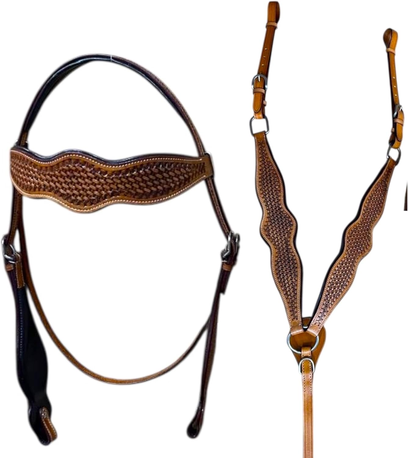 Majestic Ally Tooled Leather Western Headstall & Breast Collar Set – Handcrafted Leather, Classic Western Tack, Multiple Styles & Designs