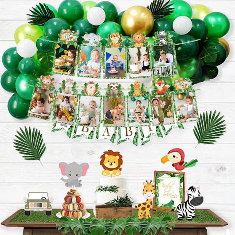 Ghirlanda Foto Compleanno 12 Mesi | Banner Fotografico Tema Giungla Con Clip Legno | Decorazione 1° Compleanno - Foto 3
