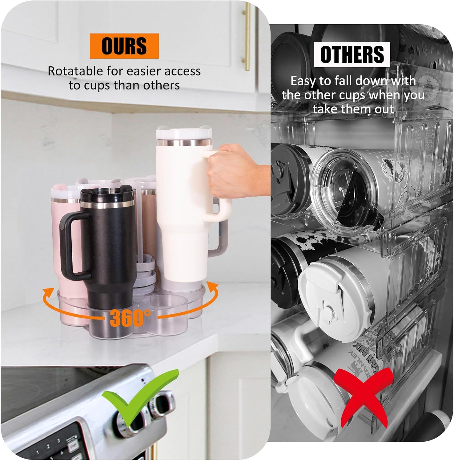 Water Bottle Organizer, Rotating Cup Holder for Stanley, Cup Lid Organizer for Stanley 40oz, Acrylic Transparent Cup Organizer Kitchen&Cabinet - Image 5