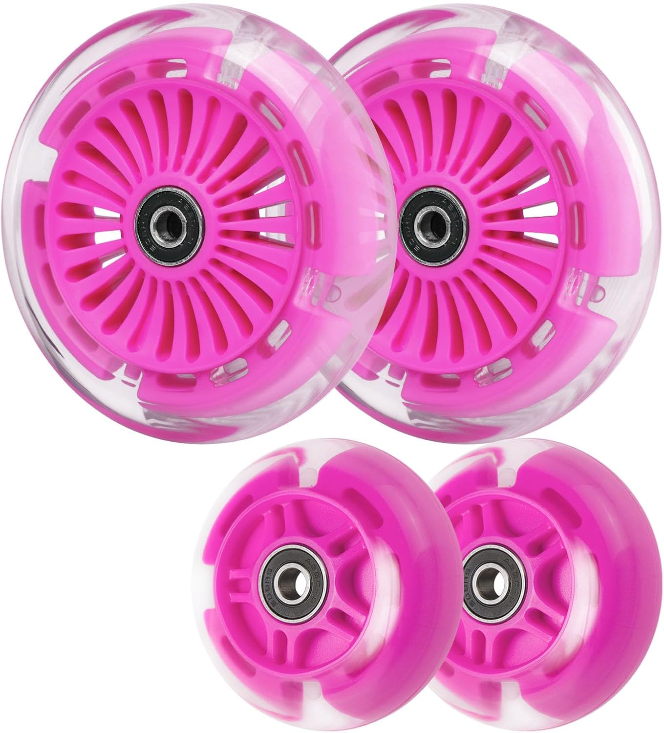 120mm 80mm Led Light Up Scooter Replacement Wheels - White Flashing- Compatible with Micro Mini, Maxi Deluxe, Globber 3-Wheeled Kid Kick Scooter, Set of 4 (Navy Blue)