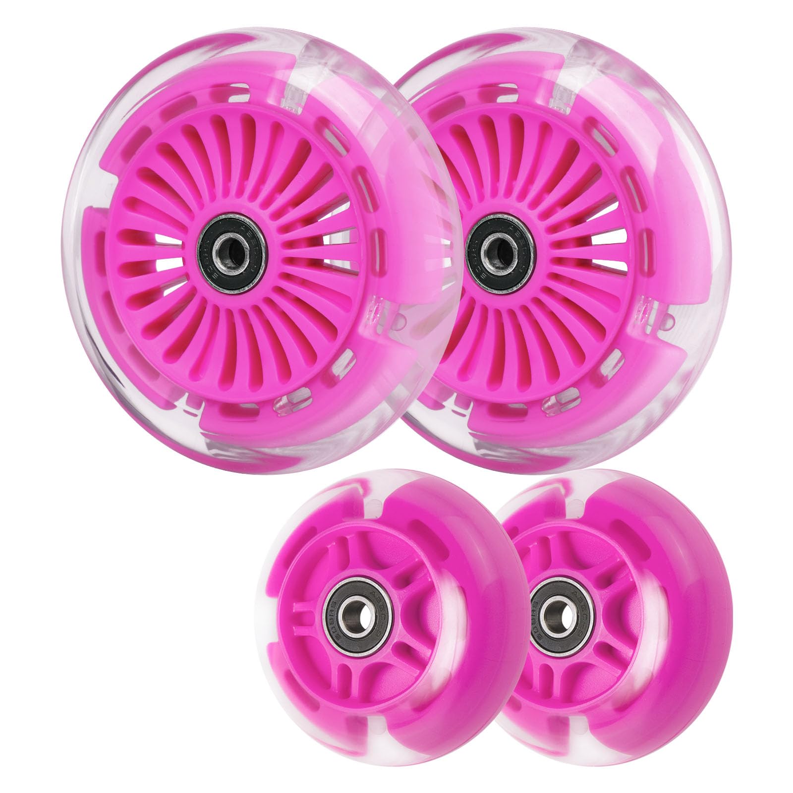 Ruedas de repuesto para patinete con luz LED de 120 mm y 80 mm, intermitente colorido, compatible con Micro Mini, Maxi Deluxe, Globber de 3 ruedas para niños, juego de 4 (rosa)