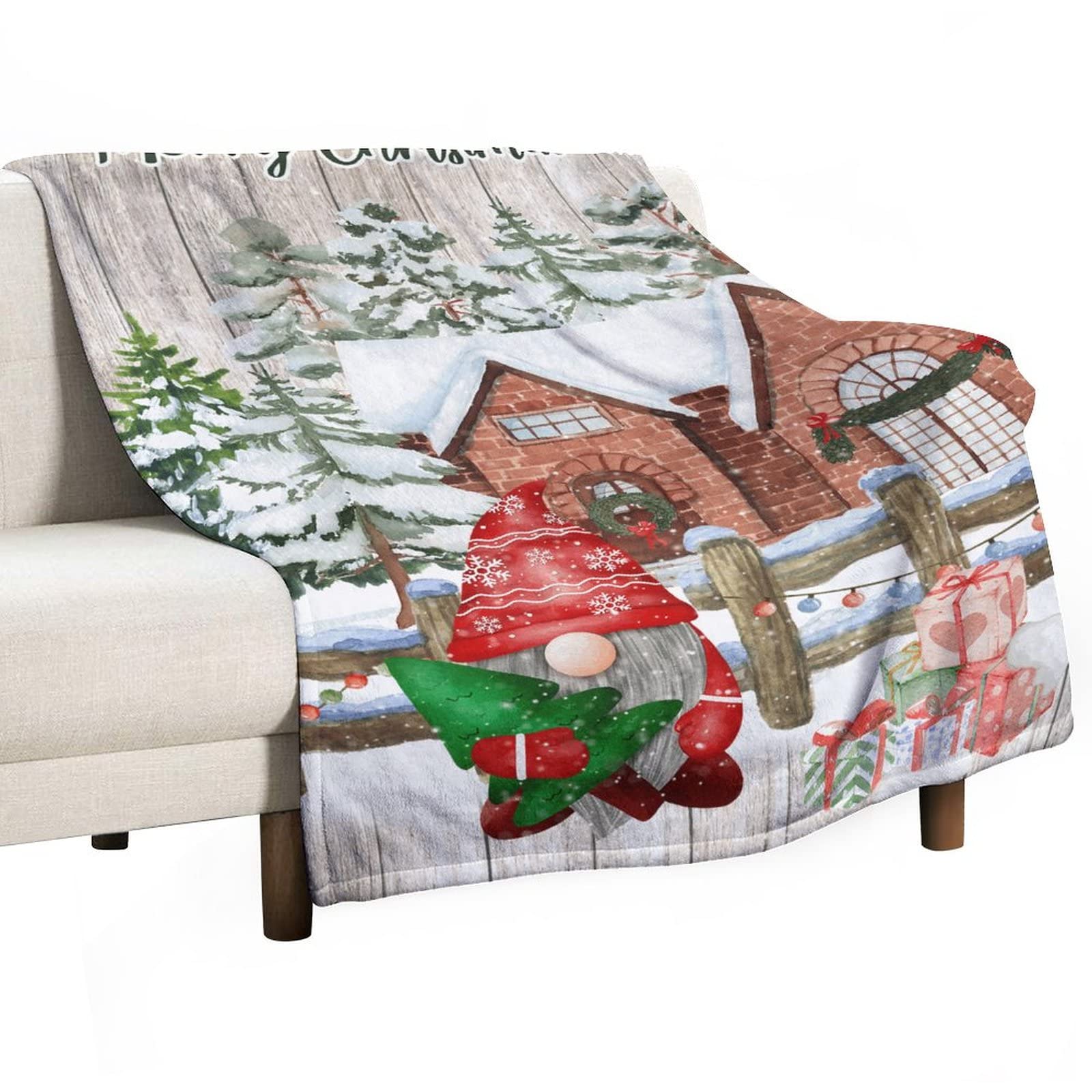Couverture en flanelle double face nain de Noël plaid canapé enfant 130x150