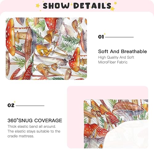 Miniatura 5 de Kigai Fitted Crib Sheet for Boys Girls,Vintage Mushrooms Jersey Knit Baby Sheet for Standard Crib and Toddler Bed Mattresses, Cozy Soft Breathable,