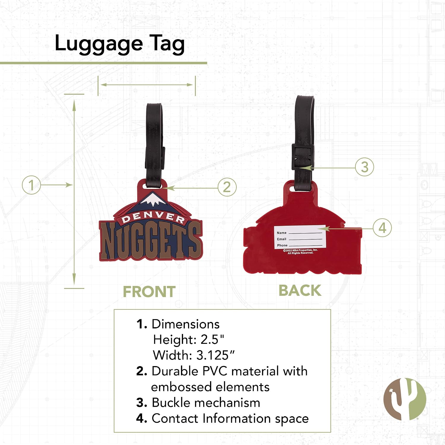 Desert Cactus Denver Nuggets Luggage Tag – NBA Licensed Bag Tag for Suitcase, Backpack, Travel, or Sports Fan Gear (Luggage Tag Vintage B)