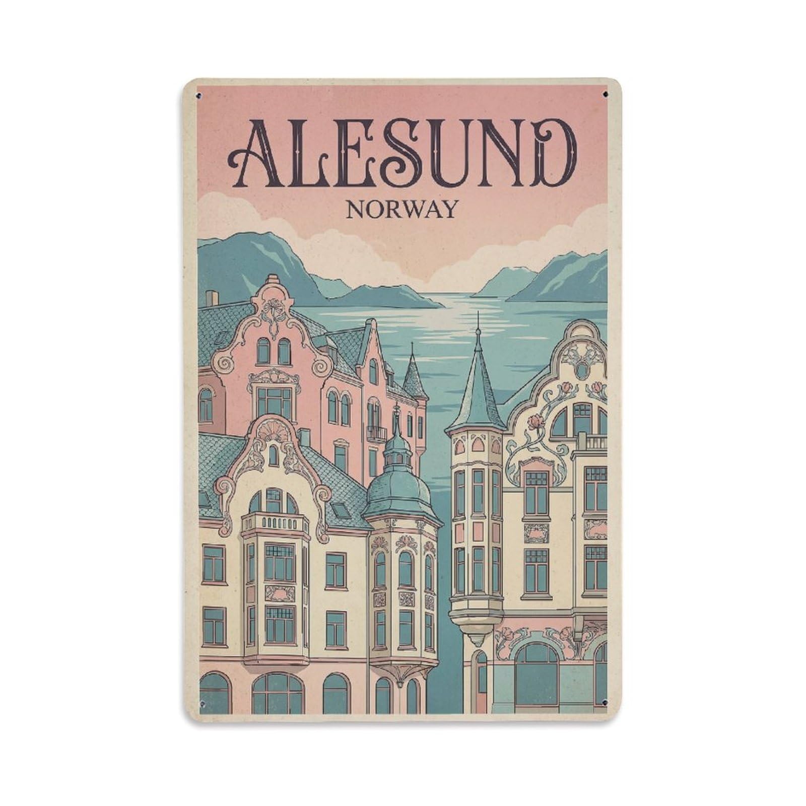 Norway Alesund Travel Retro（1） Metal Tin Sign Plaque Wall Decor for Cafe, Club Bar, Office, Garden Metal Poster 8x12Inch