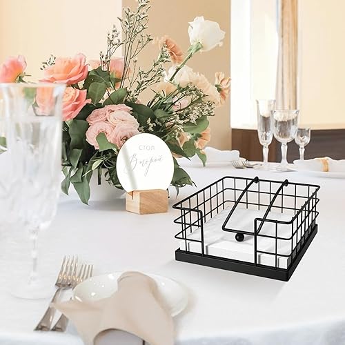 Miniatura 6 de Homode Servilleteros para servilletas de papel, servilletero de granja para mesa, cesta de servilletas plana con brazo pesado, dispensador de