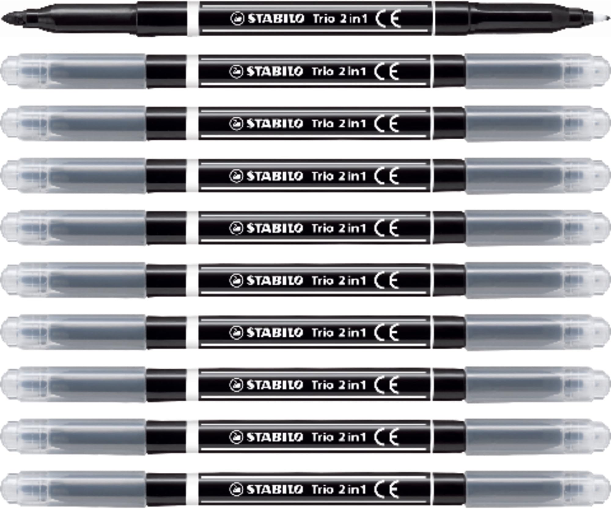 Rotulador de doble punta STABILO Trio 2 en 1 - Caja con 10 unidades color negro