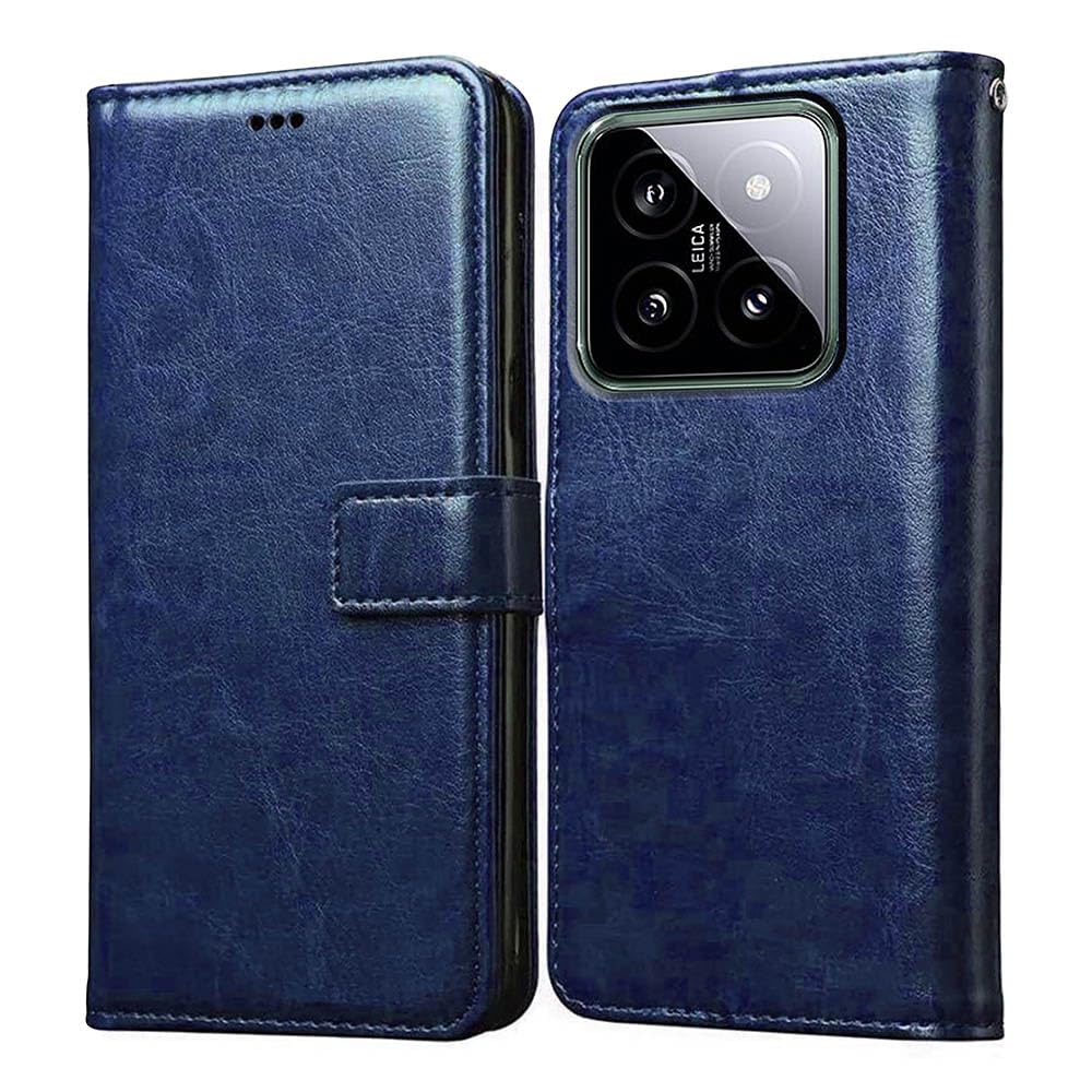 Flip Cover Back Case for Xiaomi 14 5G | Premium Leather Finish | Inbuilt Pockets & Stand | Flip Cover Back Case for Xiaomi 14 5G (Blue)