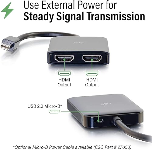 Miniatura 5 de C2G Divisor de puerto de pantalla mini a monitor HDMI, 4K, 2 puertos, alimentado por USB, Cables to Go 54292