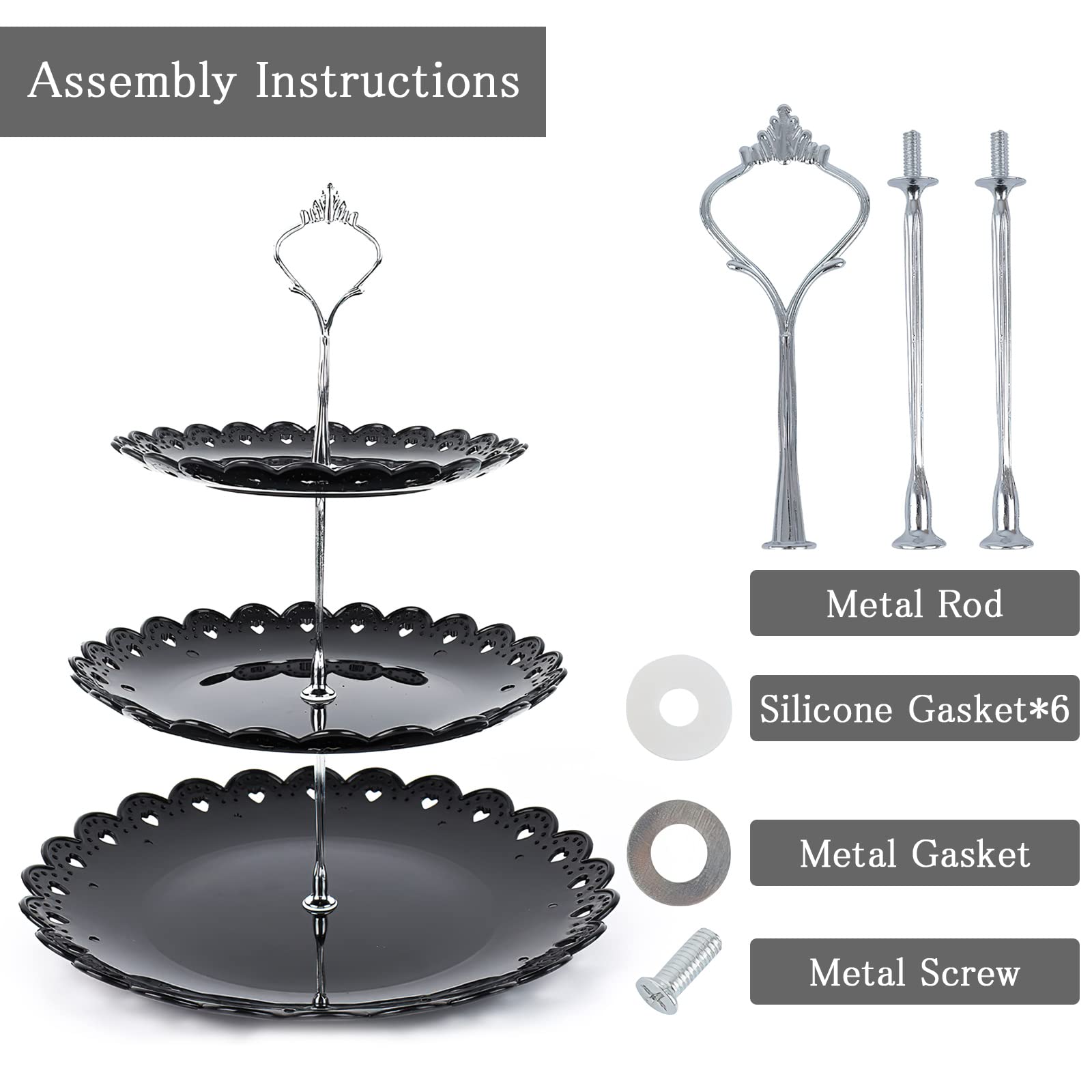 Set Aste Per Torte A Più Livelli - Supporto Metallico Con Design A Corona Per Torte 2-3 Piani - Foto 6