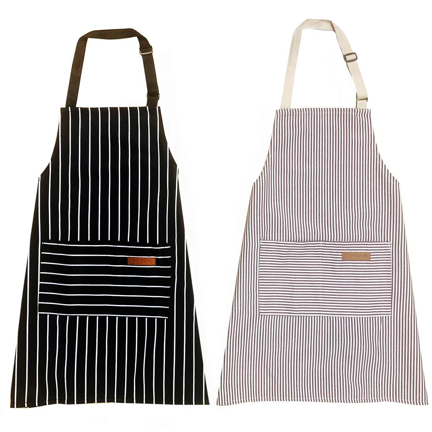 DALISHI2 Pack Aprons for Women/Man With Pockets,Adjustable Bib Soft Chef Apron with 2 Pockets L34-1/4IN，W27IN (Black+Brown)
