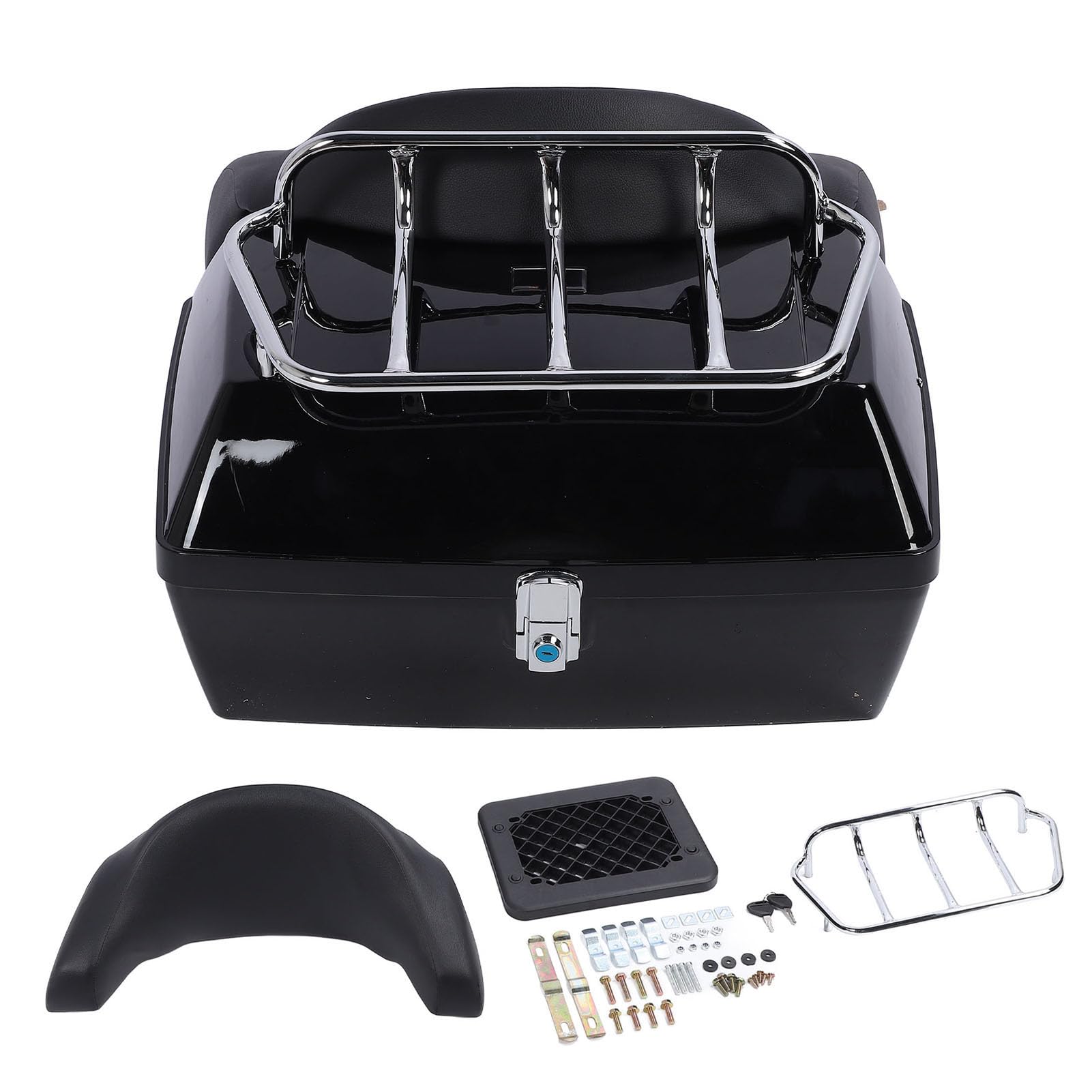 Estuche Trasero para Motocicleta de 48 L, Caja de Almacenamiento ABS con Cerradura integrada, Respaldo Acolchado y cojín ergonómico, Compatible con la mayoría de Motocicletas (Negro)