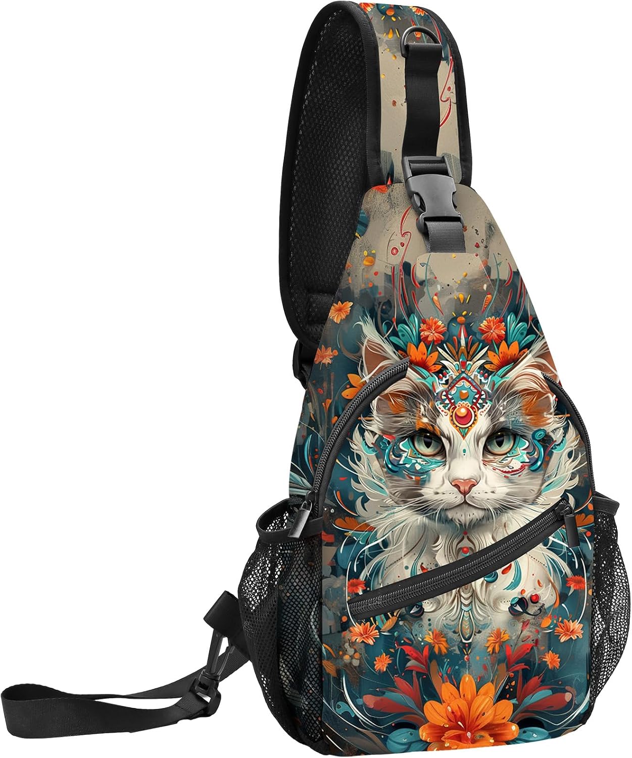 FyLybois Cat Sling Bag for Women Crossbody Backpack Lightweight Chest Daypack Fashion Shoulder Bags for Travel Hiking Biking