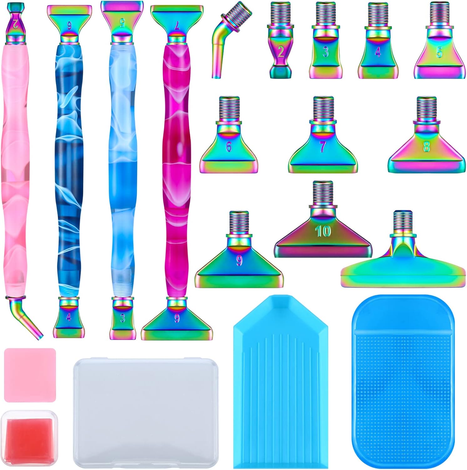 Fuutreo 23 Pcs Diamond Painting Pen Accessories 5D Metal Tips Diamond Painting Pen Kit Include 4 Diamond Art Pen, 11 Screw Thread Tips, 6 Glue Clays, Bead Sorting Trays and Anti Slip Sticky Gel Pad