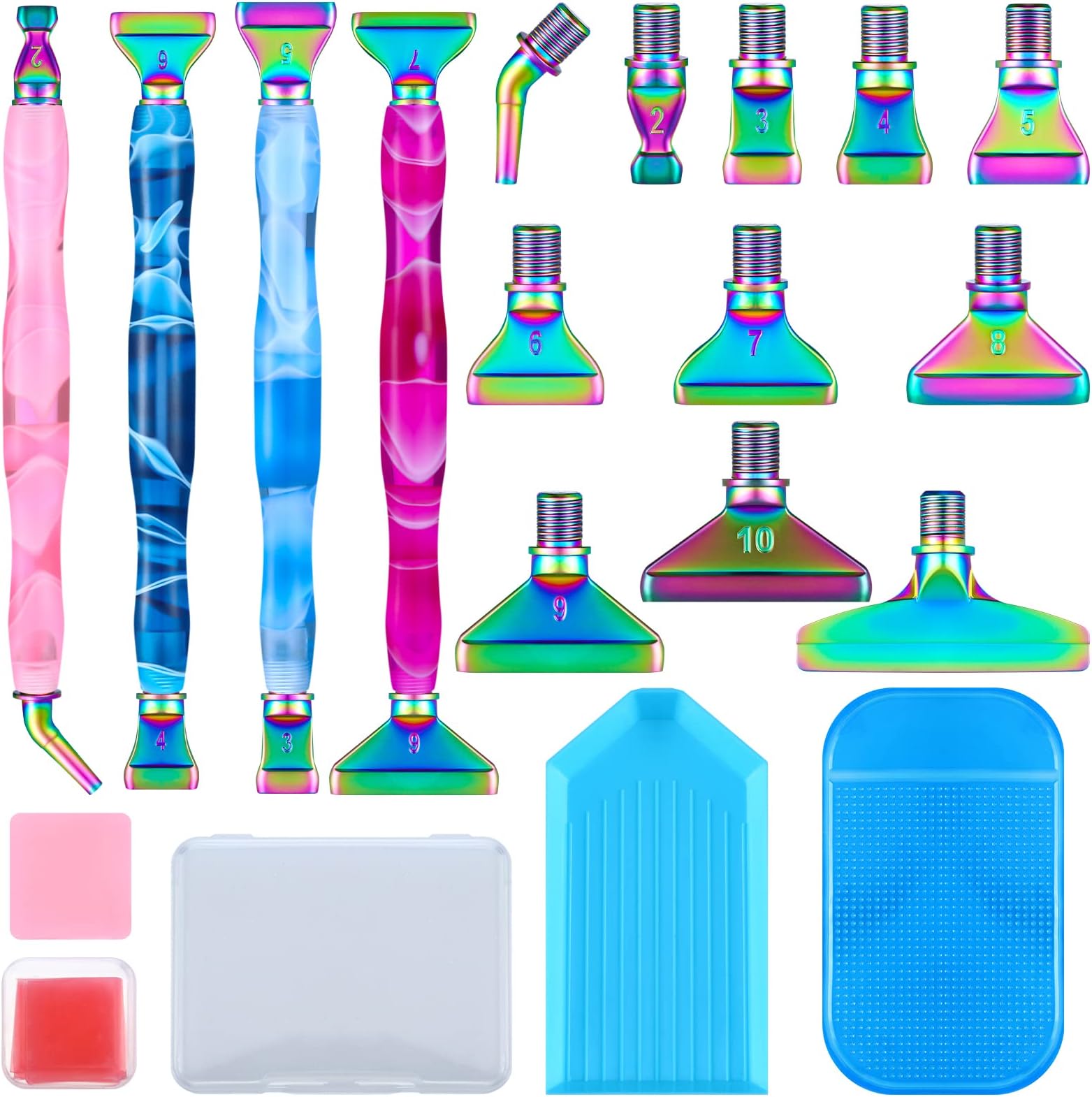 Fuutreo 23 Pcs Diamond Painting Pen Accessories 5D Metal Tips Diamond Painting Pen Kit Include 4 Diamond Art Pen, 11 Screw Thread Tips, 6 Glue Clays, Bead Sorting Trays and Anti Slip Sticky Gel Pad