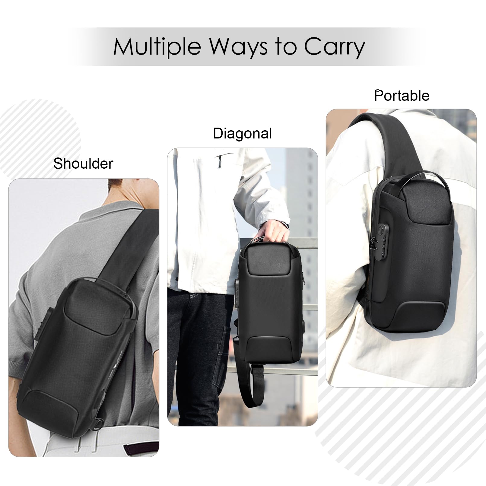 SPAHER Homme Sac de Poitrine Cuir Sacoche Homme Bandouliere Sac business Sac de loisir Sac a dos cuir pochette epaule homme Travers Pochette des Sports Affaires Voyage Noir