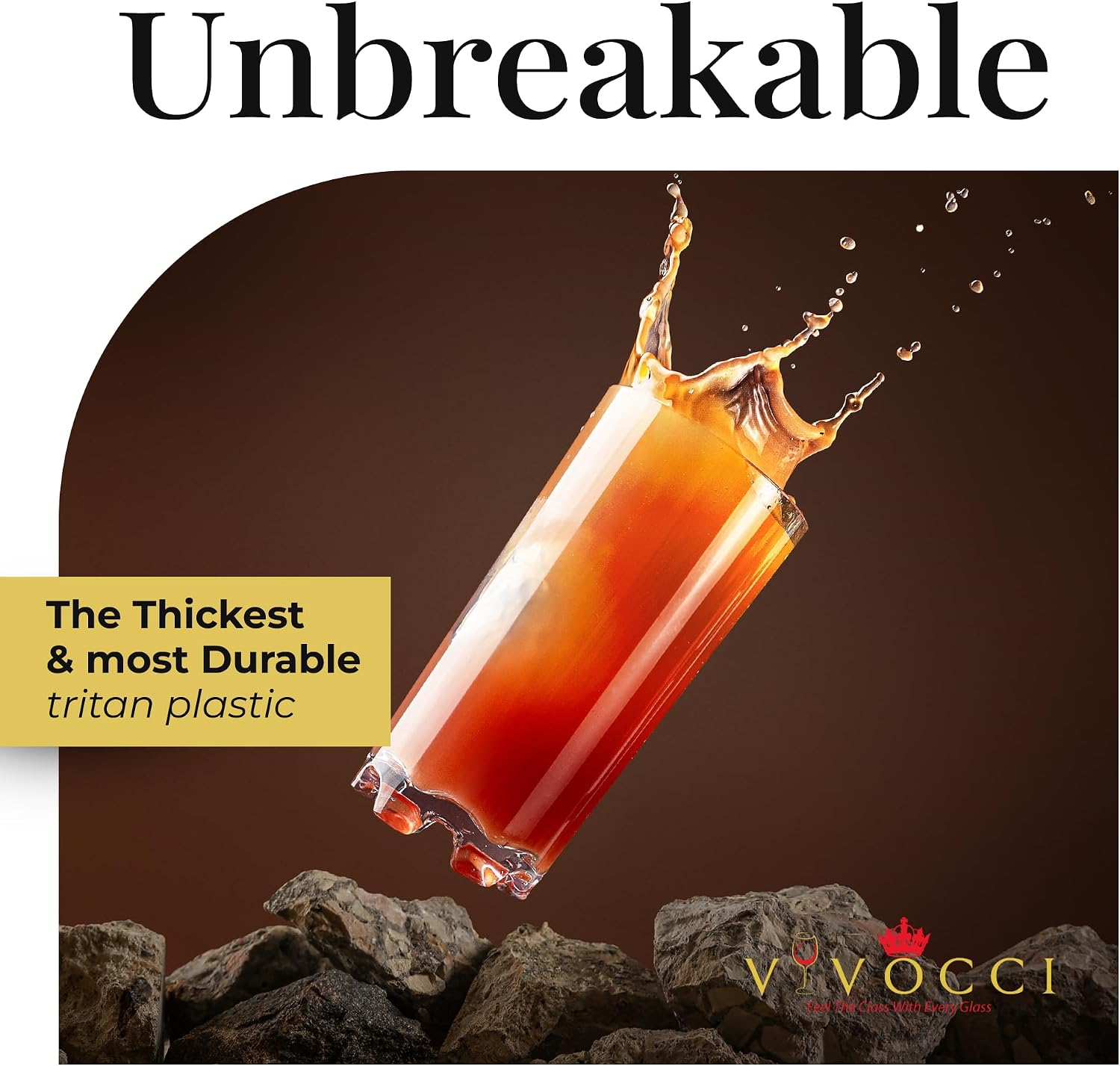 Vivocci Unbreakable Tritan Plastic Water Drinking Glasses Set of 6 - Ideal for Juice Beverages & Cocktails - Shatterproof Glassware - Highball Tall Clear Cup Tumblers - Dishwasher Safe Drinkware 12 oz