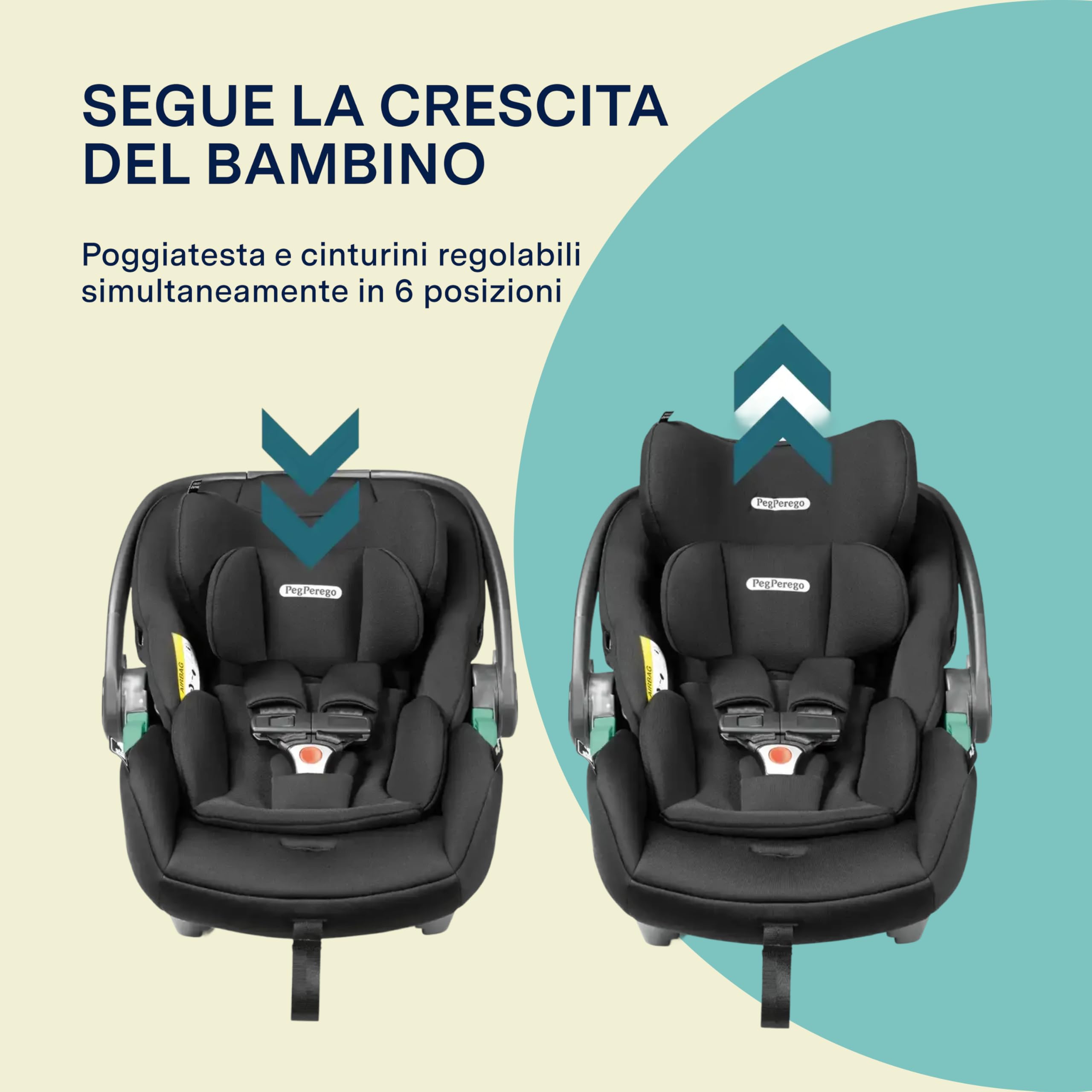 PEG Primo Viaggio Lounge - Seggiolino Auto Neonato Reclinabile ISOFIX (40-87 cm), 0-15 mesi, 0-13 kg, Capottina UPF 50+, Seduta Imbottita, Protezioni Laterali, Compatibile con Passeggini, Onyx