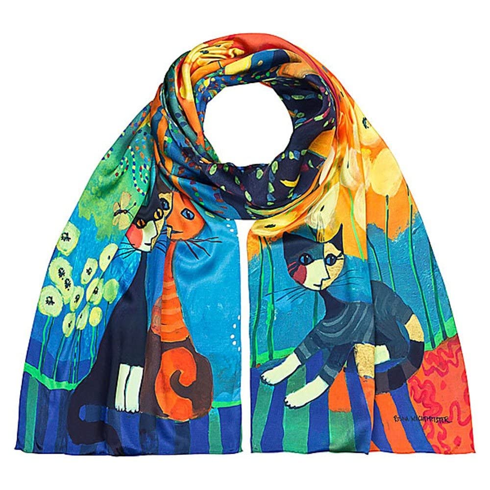 Von Lilienfeld Women's Multicolour Scarf Satin Long Motif Cat Art Rosina Wachtmeister: Dolce Vita Lightweight Precious Processing Cute