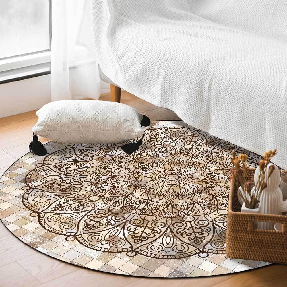 Grand tapis rond de salon vintage 180 cm aux finitions soignées